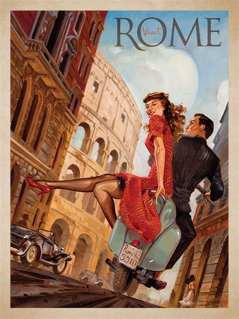 Visit Rome vespa Italy Vintage Travel Poster Print Glass Frame 900mm # ...