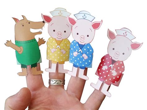 Three Little Pigs Finger Puppet Set Digital Download Puppet Play Set - Etsy