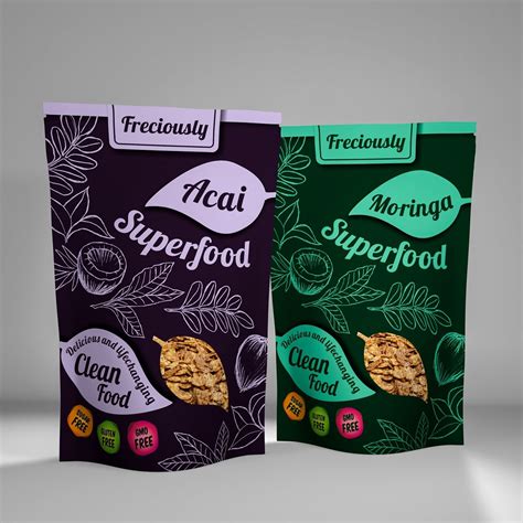 Custom hand-drawn healthy superfood snack chips packaging design ...