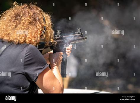 shooting from a machine gun at the shooting range Stock Photo - Alamy