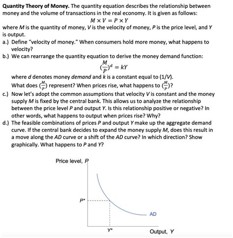 Solved Quantity Theory of Money. The quantity equation | Chegg.com