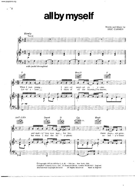 Eric Carmen All By Myself Sheet Music Notes, Chords Download Printable ...