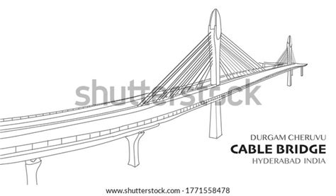 Cable Bridge Hyderabad India Outline Drawing Stock Vector (Royalty Free ...