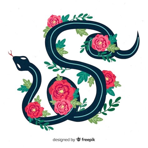 Free Vector | 2d snake with flowers