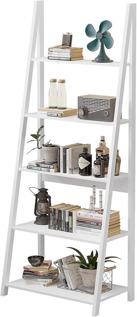 Amazon.com: EPHEX White Ladder Shelf Bookcase, 5-Tier Multifunctional ...