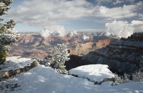 Grand Canyon, South Rim Snow Stock Photo - Image of western, clouds ...