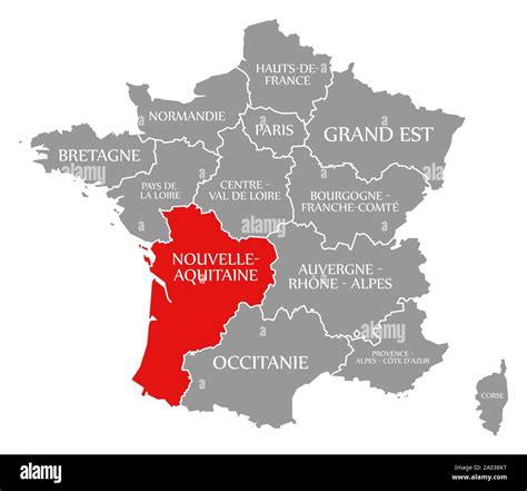 Nouvelle-Aquitaine red highlighted in map of France Stock Photo - Alamy