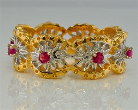 Natural Ruby Eternity Ring 14K Gold Band Vintage Wedd… - Gem