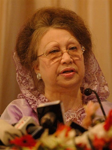 Khaleda Zia delivers a speech during a press conference in Dhaka