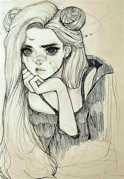 a sketch of a girl w/long hair Art Drawings Sketches, Cool Drawings, Hair Drawings, Artwork ...