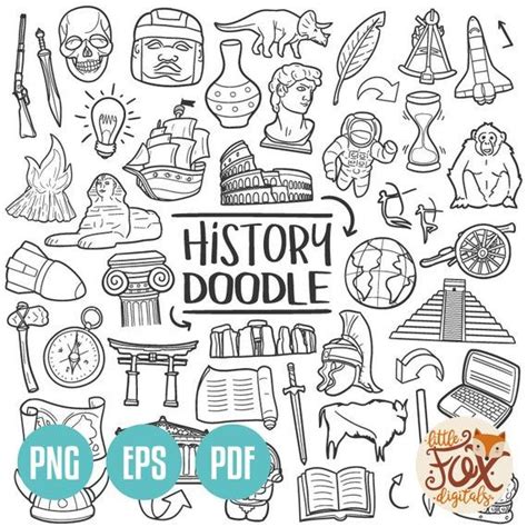 HISTORY, Doodle icon vectors. Subject School Historical Design Doodle ...