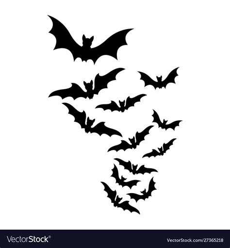 Flying bats halloween swarm silhouette isolated Vector Image