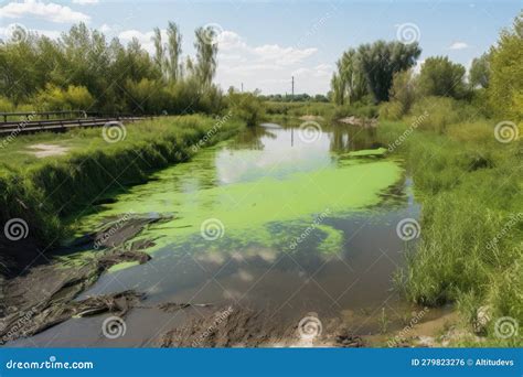 Fertilizer Runoff from Agricultural Field, with Algae Blooms and Dead ...