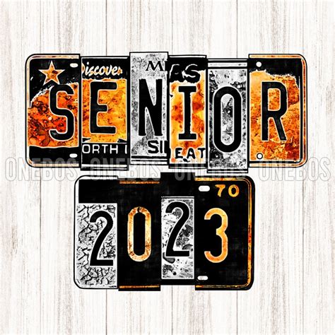 Stacked License Plate Senior 2023 PNG Orangegrey Grunge - Etsy