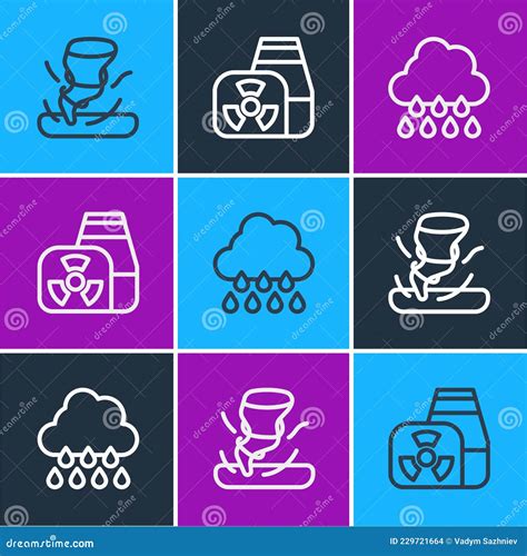 Set Line Tornado, Cloud with Rain and Nuclear Power Plant Icon. Vector Stock Vector ...