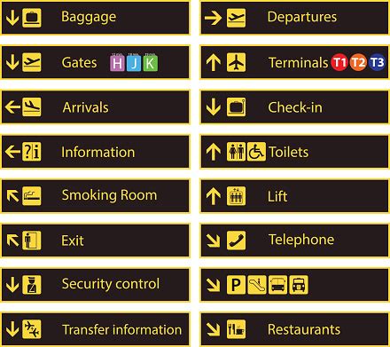 空港方面の標識 - 空港のベクターアート素材や画像を多数ご用意 - 空港, 標識, 記号 - iStock