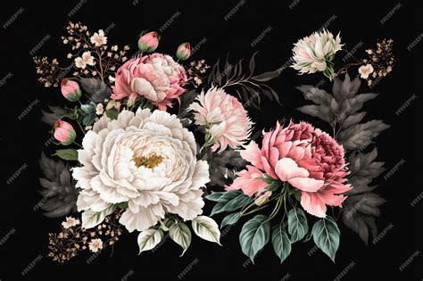 Premium Photo | Vintage floral on black background creative digital painting vintage style