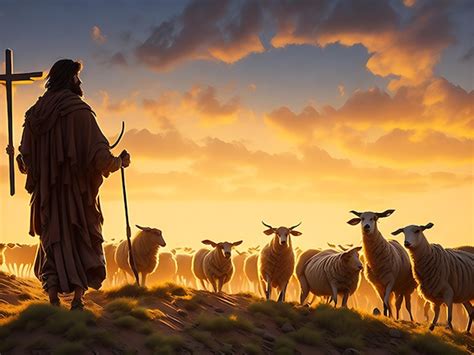 Premium Photo | Bible Jesus Shepherd with His Flock of Sheep during Sunset