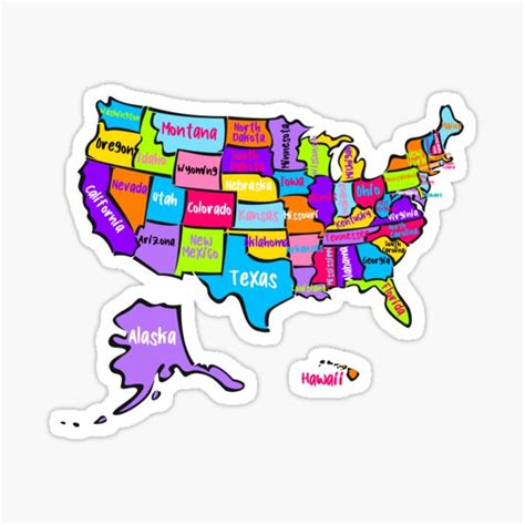 " US Map with states names, bright color United States map, USA " Sticker for Sale by mashmosh ...