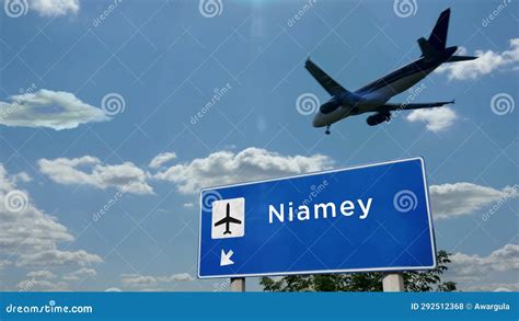 Plane Landing in Niamey Niger Airport with Signboard Stock Illustration ...