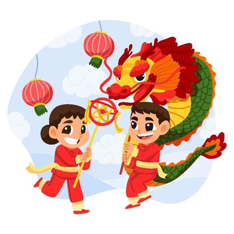 Kid Perform Dragon Dance in China New Year Festival 14777096 Vector Art at Vecteezy