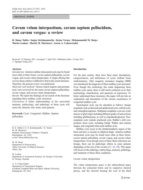 (PDF) Cavum velum interpositum, cavum septum pellucidum, and cavum ...