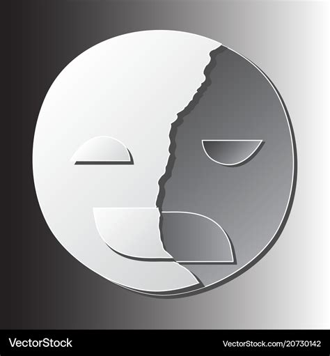 Broken happy mask on sad face Royalty Free Vector Image