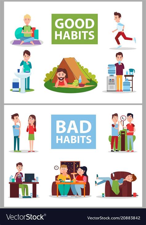 Good and bad habits poster Royalty Free Vector Image | Good habits, Bad ...