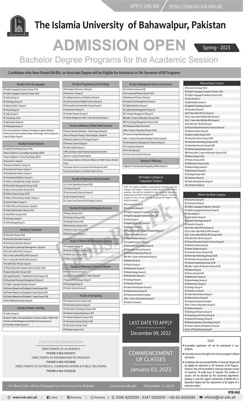 The Islamia University Of Bahawalpur IUB admissions 2023 Notice | Online Apply & Programs