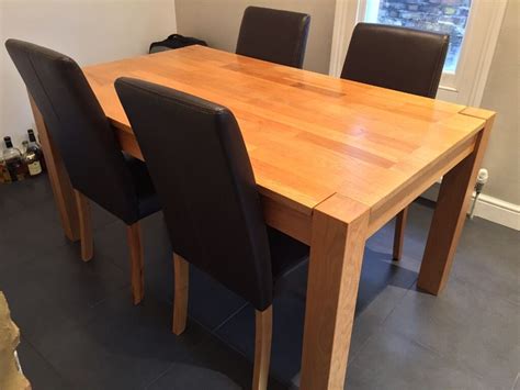Debenhams 'Ontario' Wooden Dining Table and 4 Brown Leather Chairs - excellent condition | in ...