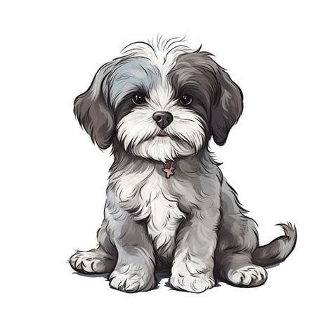 Premium Photo | A drawing of a shih tzu dog sitting on a white background.