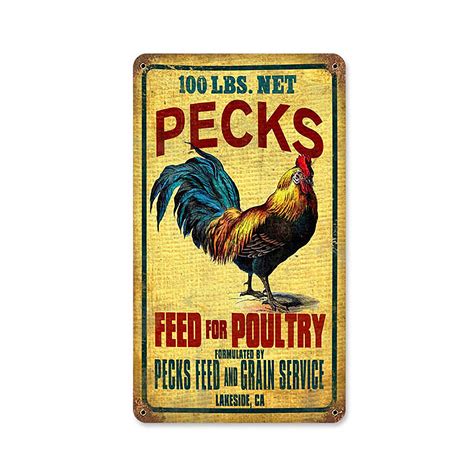 Pecks Poultry Feed Rooster Vintage Farm Metal Sign in 2021 | Vintage ...