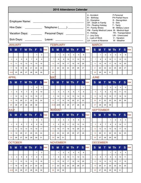 Printable 2023 Employee Attendance Calendar