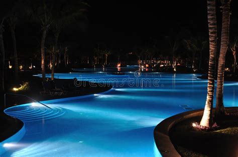 Tropical Resort Swimming Pool At Nighttime Royalty Free Stock Image ...