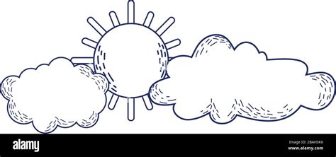 sun clouds sky weather cartoon isolated icon design vector illustration line style Stock Vector ...