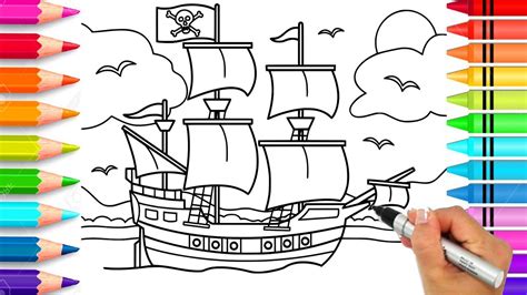 Cute Pirate Ship Coloring Pages