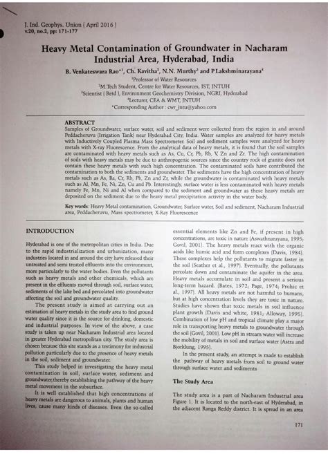 (PDF) Heavy Metal Contamination of Groundwater in Nacharam Industrial Area, Hyderabad, India