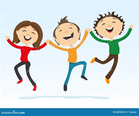 Happy Friends Holding Hands in a Jump Stock Vector - Illustration of ...