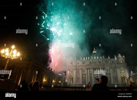 Fireworks are seen over St. Peter's Basilica, Vatican Sunday, Oct. 4 ...