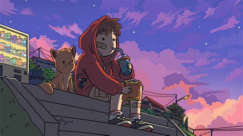 Chill LoFi Cartoon Desktop Wallpaper HD