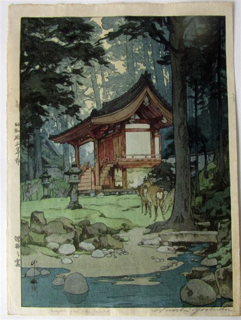 Sold Price: Hiroshi Yoshida Japanese woodblock print, "Temple in the ...