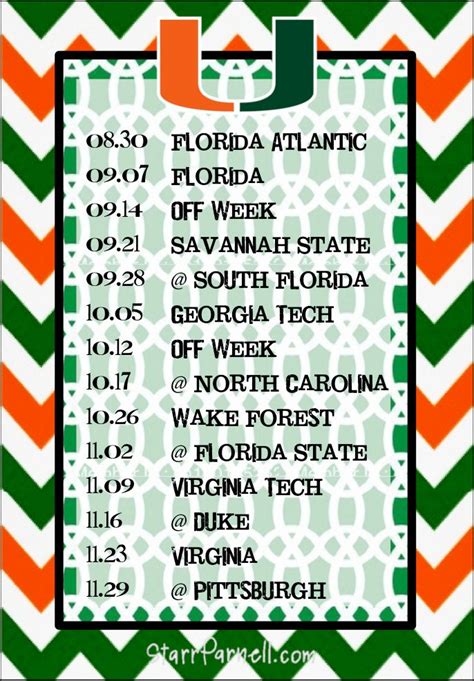 Items similar to Printable Miami Hurricanes Football Schedule on Etsy