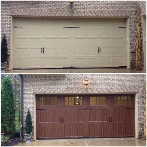 Before and after. We installed an Amarr Classica 18x8 steel door with walnut color and a ...