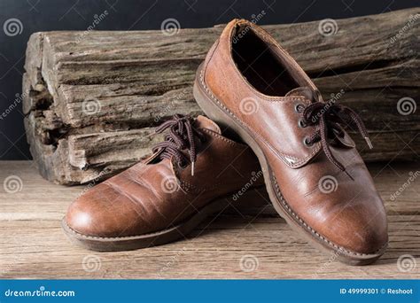 Old genuine leather shoes stock image. Image of worn - 49999301