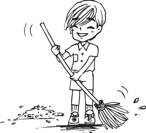 sweep the floor cartoon doodle kawaii anime coloring page cute illustration drawing clip art ...