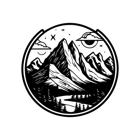 Premium Vector | Mountain logo design black and white handdrawn illustration