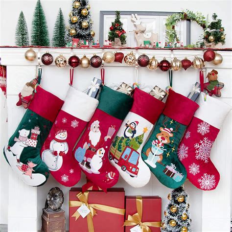 GEX 21" Luxury Velvet Embroidery Pattern Christmas Stockings for Family ...