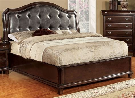 Arden Brown Cherry Faux Leather Cal. King Upholstered Panel Bed from Furniture of America ...