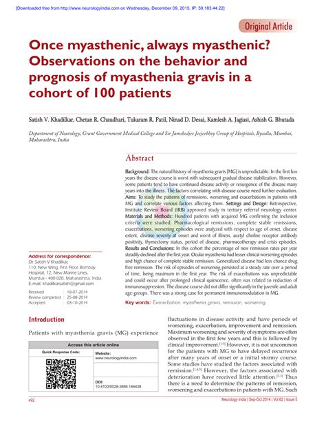 (PDF) Once myasthenic, always myasthenic? Observations on the behavior and prognosis of ...