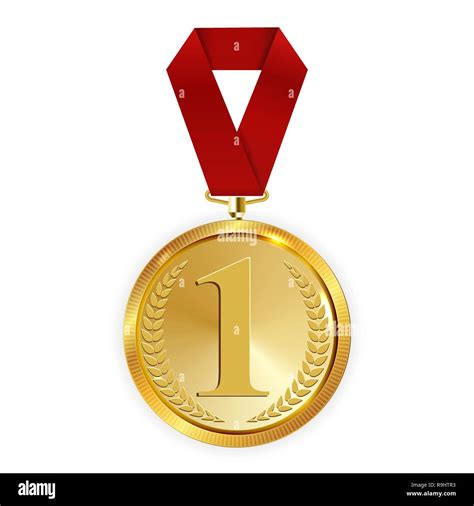 Champion Art Golden Medal with Red Ribbon l Icon Sign First Place ...